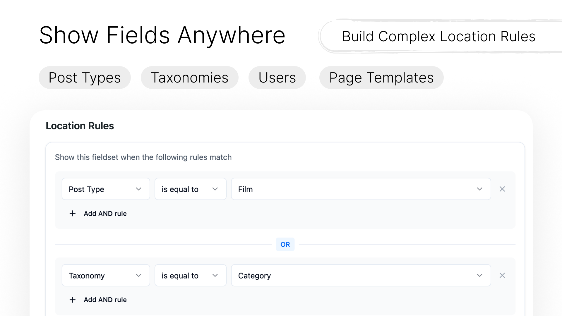 Location rules builder with AND/OR groups